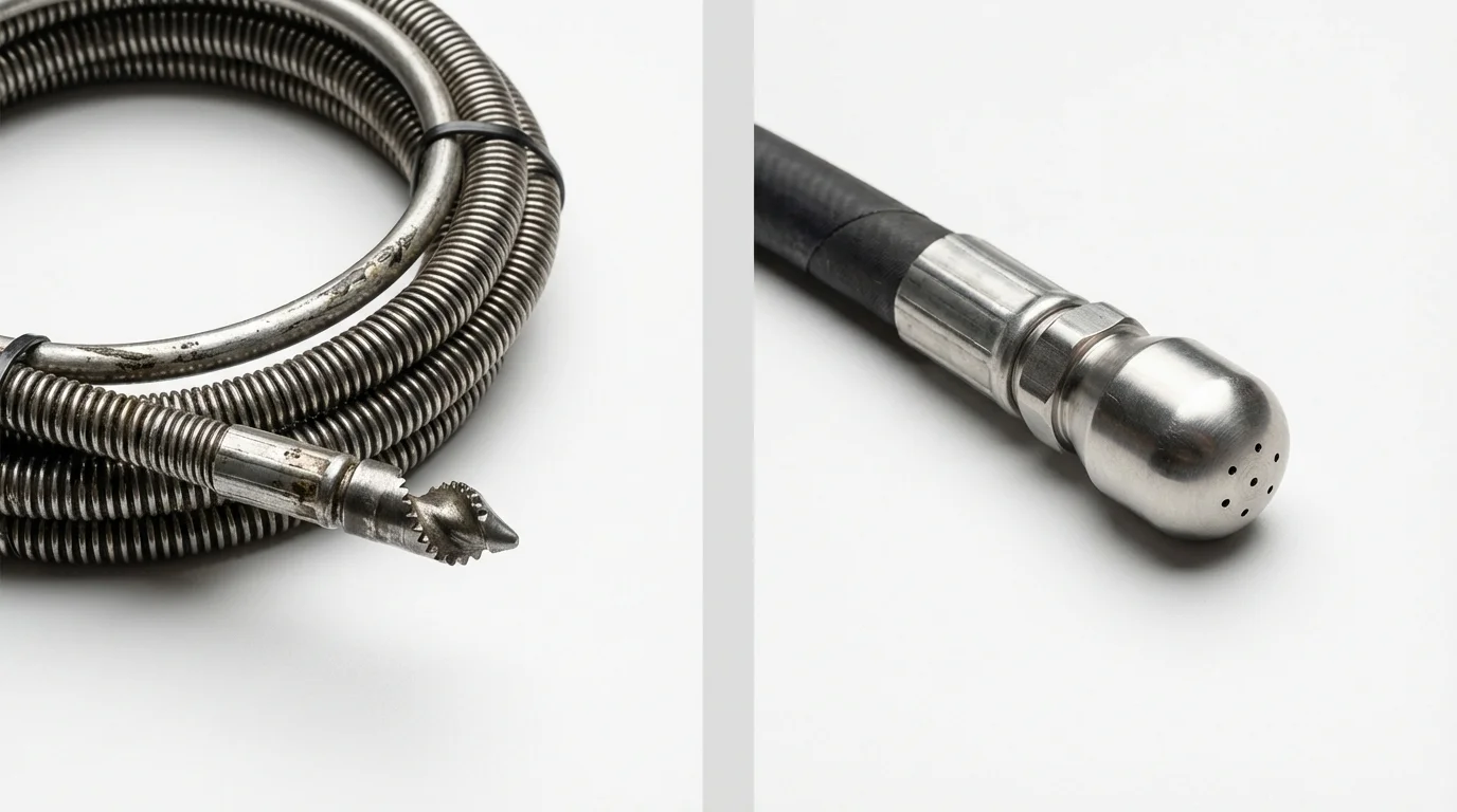 Drain snake cable and hydro jetting nozzle used for drain cleaning in Breckenridge, MN