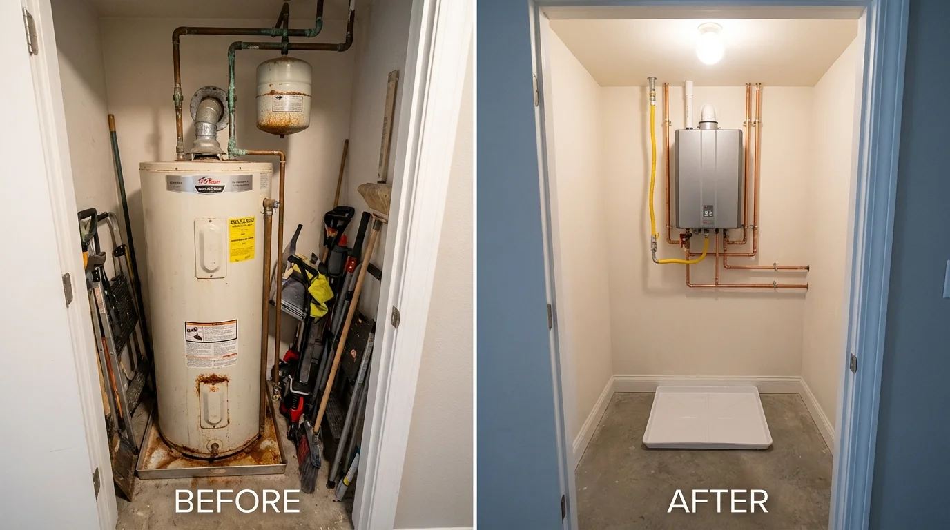 Tank water heater versus wall-mounted tankless unit comparison for Breckenridge, MN homeowners